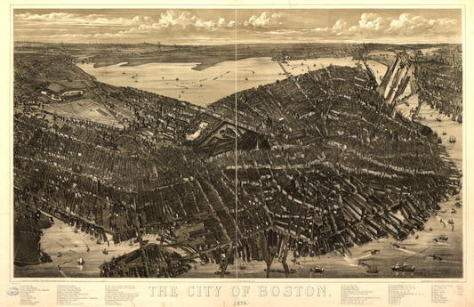 The city of Boston 1879. (1877) – Historic Bird’s-Eye View Panorama Print