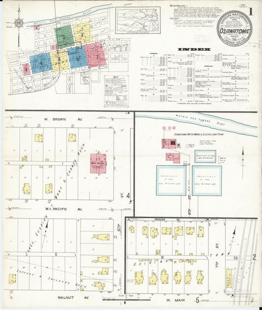 Sanborn Fire Insurance Map from Osawatomie, Miami County, Kansas (1913), Sheet #0001 - Complete Map Set gallery image, historic Sanborn map, vintage wall art, Kansas Kansas