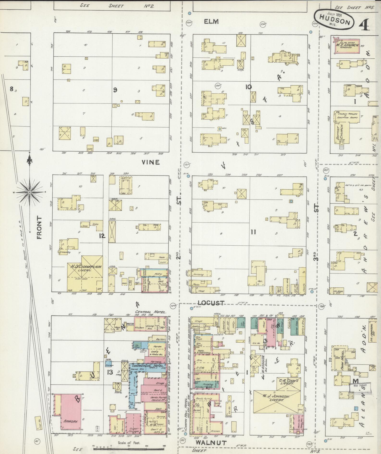 Sanborn Fire Insurance Map from Hudson, St. Croix County, Wisconsin (1891), Sheet #0004 - Complete Map Set gallery image, historic Sanborn map, vintage wall art, Wisconsin Wisconsin