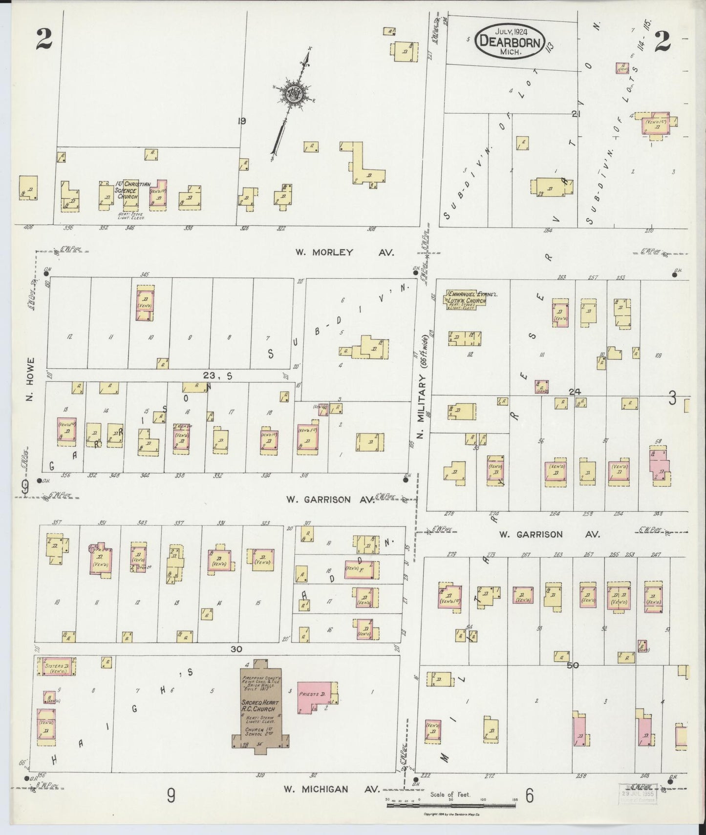 Sanborn Fire Insurance Map from Dearborn, Wayne County, Michigan (1924), Sheet #0002 - Historic Sanborn Fire Insurance Map Print, vintage old map wall art, antique decor, genealogy gift, Michigan Michigan map