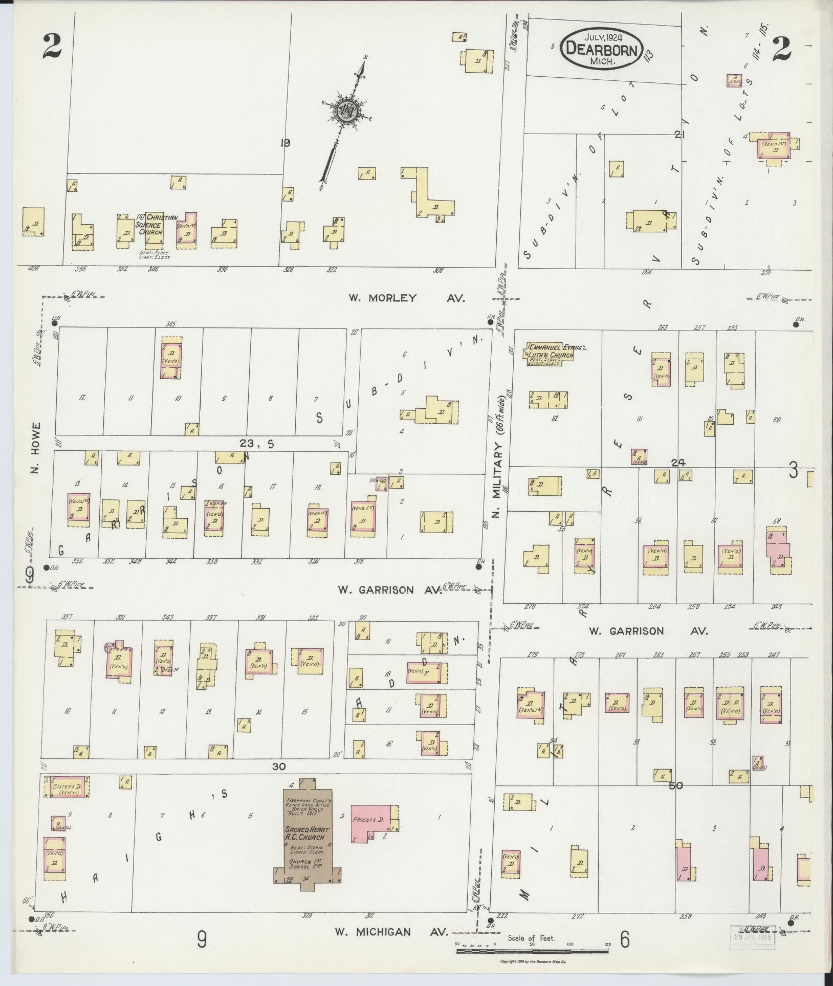 Sanborn Fire Insurance Map from Dearborn, Wayne County, Michigan (1924), Sheet #0002 - Historic Sanborn Fire Insurance Map Print, vintage old map wall art, antique decor, genealogy gift, Michigan Michigan map