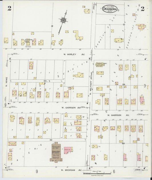 Sanborn Fire Insurance Map from Dearborn, Wayne County, Michigan (1924), Sheet #0002 - Historic Sanborn Fire Insurance Map Print, vintage old map wall art, antique decor, genealogy gift, Michigan Michigan map