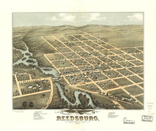 Bird's eye view of Reedsburg, Sauk County, Wis. 1874. (1874) – Historic Bird’s-Eye View Panorama Print