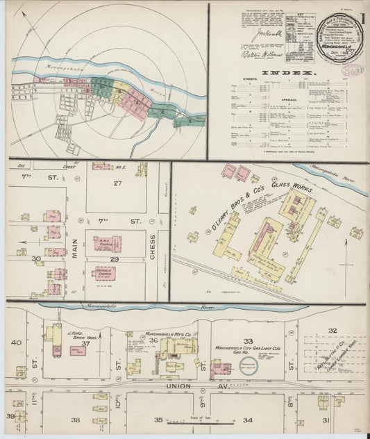 Sanborn Fire Insurance Map from Monongahela City, Washington County, Pennsylvania (1886), Sheet #0001 - Complete Map Set gallery image, historic Sanborn map, vintage wall art, Pennsylvania Pennsylvania