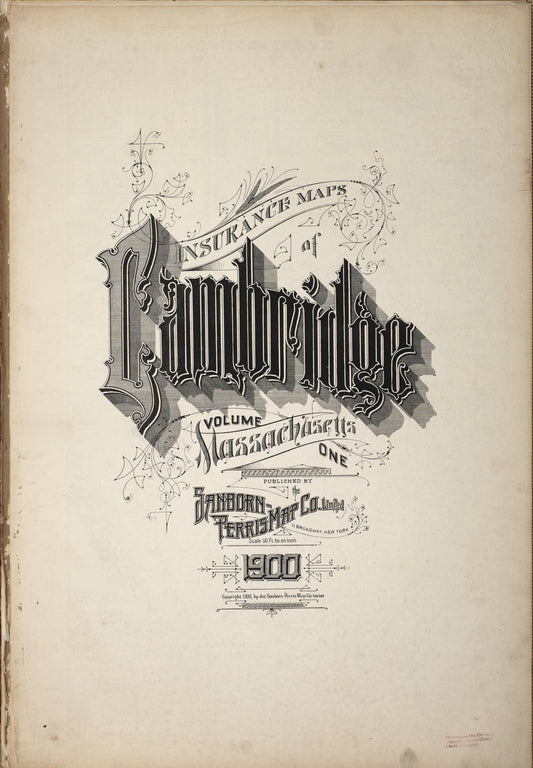 Sanborn Fire Insurance Map from Cambridge, Middlesex County, Massachusetts (1900), Sheet #0001 - Complete Map Set gallery image, historic Sanborn map, vintage wall art, Massachusetts Massachusetts