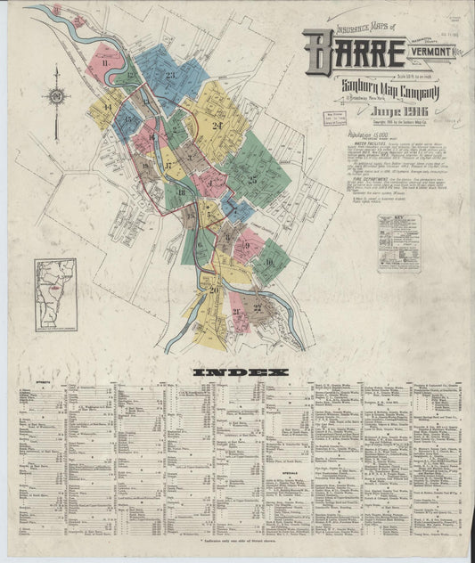 Sanborn Fire Insurance Map from Barre, Washington County, Vermont (1916), Sheet #0001 - Historic Sanborn Fire Insurance Map Print, vintage old map wall art, antique decor, genealogy gift, Vermont Vermont map