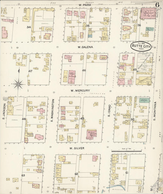 Sanborn Fire Insurance Map from Butte, Silver Bow County, Montana (1888), Sheet #0006 - Historic Sanborn Fire Insurance Map Print, vintage old map wall art, antique decor, genealogy gift, Montana Montana map