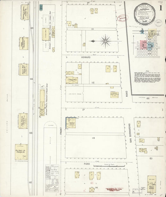 Sanborn Fire Insurance Map from Covina, Los Angeles County, California (1899), Sheet #0001 - Historic Sanborn Fire Insurance Map Print, vintage old map wall art, antique decor, genealogy gift, California California map