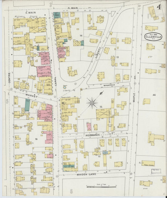 Sanborn Fire Insurance Map from Ellenville, Ulster County, New York (1894), Sheet #0004 - Historic Sanborn Fire Insurance Map Print, vintage old map wall art, antique decor, genealogy gift, New York New York map