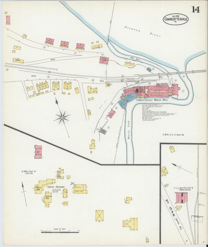 Sanborn Fire Insurance Map from Charlottesville, Independent Cities, Virginia (1902), Sheet #0014 - Historic Sanborn Fire Insurance Map Print, vintage old map wall art, antique decor, genealogy gift, Virginia Virginia map