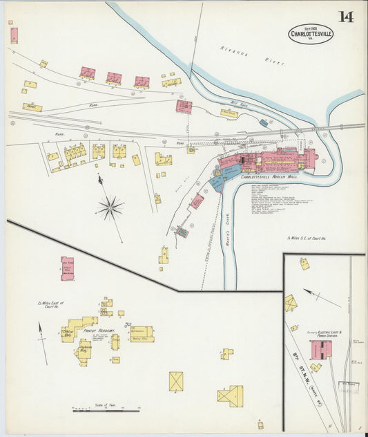 Sanborn Fire Insurance Map from Charlottesville, Independent Cities, Virginia (1902), Sheet #0014 - Historic Sanborn Fire Insurance Map Print, vintage old map wall art, antique decor, genealogy gift, Virginia Virginia map