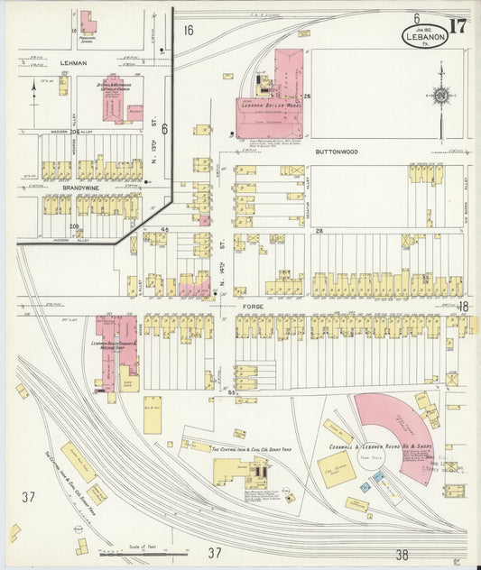 Sanborn Fire Insurance Map from Lebanon, Lebanon County, Pennsylvania (1912), Sheet #0017 - Historic Sanborn Fire Insurance Map Print, vintage old map wall art, antique decor, genealogy gift, Pennsylvania Pennsylvania map