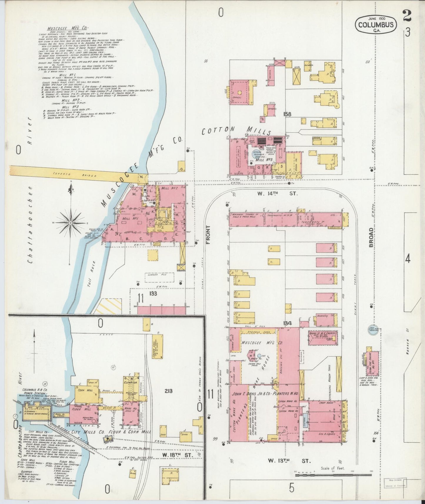 Sanborn Fire Insurance Map from Columbus, Muscogee County, Georgia (1900), Sheet #0002 - Complete Map Set gallery image, historic Sanborn map, vintage wall art, Georgia Georgia