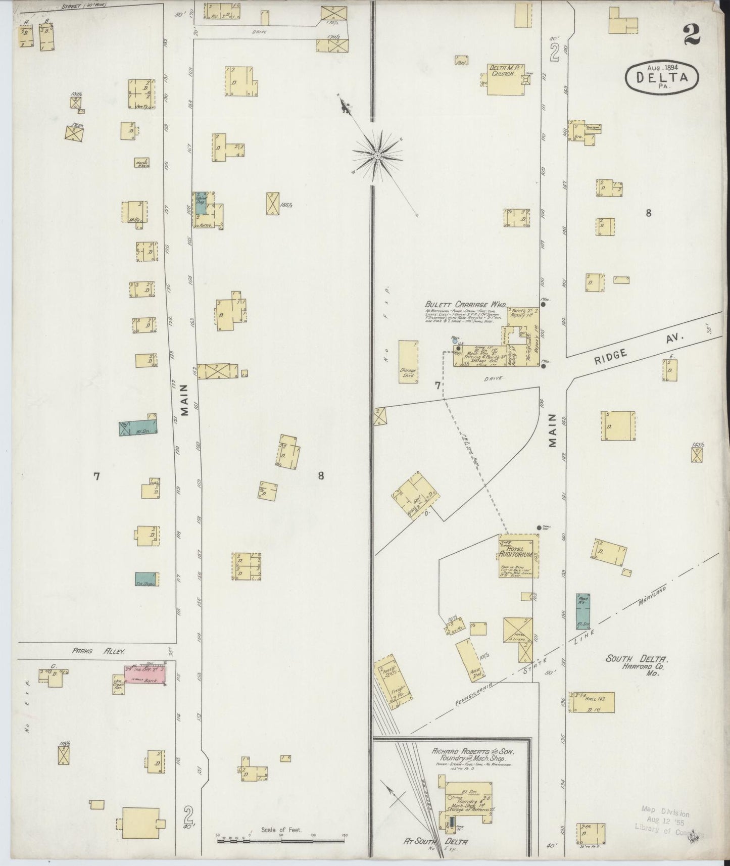 Sanborn Fire Insurance Map from Delta, York County, Pennsylvania (1894), Sheet #0002 - Historic Sanborn Fire Insurance Map Print, vintage old map wall art, antique decor, genealogy gift, Pennsylvania Pennsylvania map