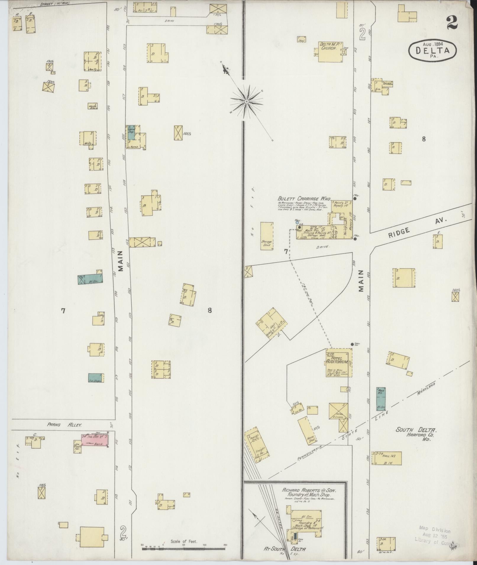 Sanborn Fire Insurance Map from Delta, York County, Pennsylvania (1894), Sheet #0002 - Historic Sanborn Fire Insurance Map Print, vintage old map wall art, antique decor, genealogy gift, Pennsylvania Pennsylvania map