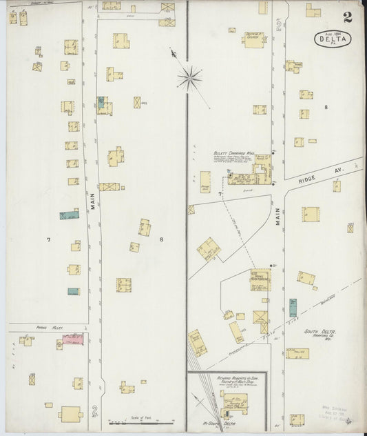 Sanborn Fire Insurance Map from Delta, York County, Pennsylvania (1894), Sheet #0002 - Historic Sanborn Fire Insurance Map Print, vintage old map wall art, antique decor, genealogy gift, Pennsylvania Pennsylvania map