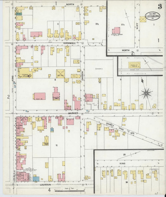 Sanborn Fire Insurance Map from Leesburg, Loudoun County, Virginia (1903), Sheet #0003 - Historic Sanborn Fire Insurance Map Print, vintage old map wall art, antique decor, genealogy gift, Virginia Virginia map
