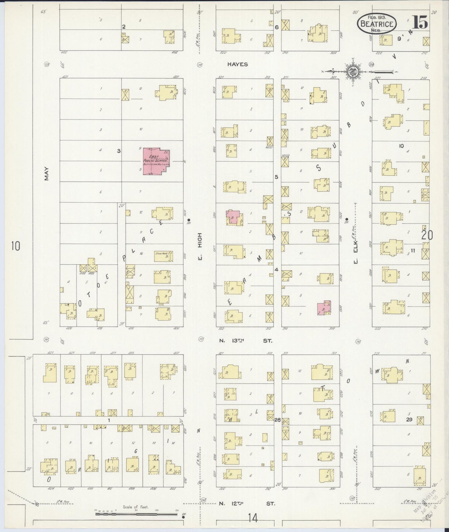 Sanborn Fire Insurance Map from Beatrice, Gage County, Nebraska (1913), Sheet #0015 - Historic Sanborn Fire Insurance Map Print, vintage old map wall art, antique decor, genealogy gift, Nebraska Nebraska map