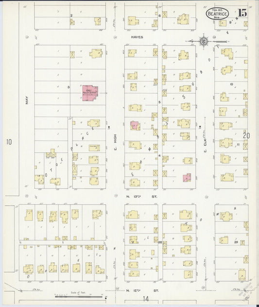 Sanborn Fire Insurance Map from Beatrice, Gage County, Nebraska (1913), Sheet #0015 - Historic Sanborn Fire Insurance Map Print, vintage old map wall art, antique decor, genealogy gift, Nebraska Nebraska map