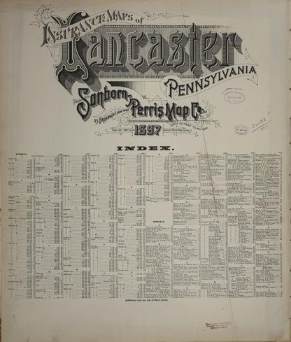 Sanborn Fire Insurance Map from Lancaster, Lancaster County, Pennsylvania (1897), Sheet #0001 - Historic Sanborn Fire Insurance Map Print, vintage old map wall art, antique decor, genealogy gift, Pennsylvania Pennsylvania map
