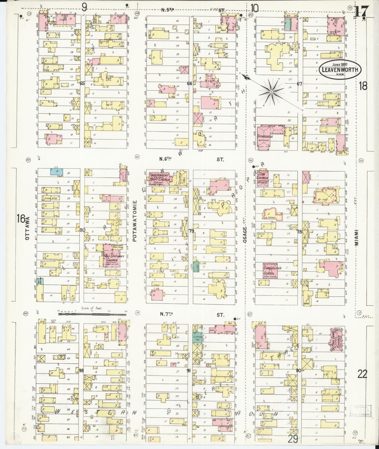 Sanborn Fire Insurance Map from Leavenworth, Leavenworth County, Kansas (1897), Sheet #0018 - Historic Sanborn Fire Insurance Map Print, vintage old map wall art, antique decor, genealogy gift, Kansas Kansas map