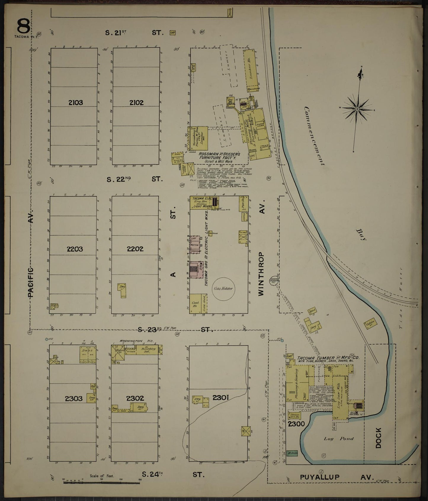 Sanborn Fire Insurance Map from Tacoma, Pierce County, Washington (1888), Sheet #0008 - Complete Map Set gallery image, historic Sanborn map, vintage wall art, Washington Washington