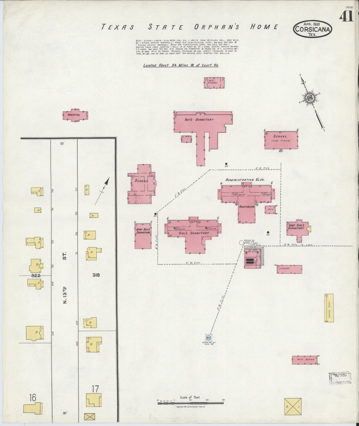 Sanborn Fire Insurance Map from Corsicana, Navarro County, Texas (1921), Sheet #0041 - Historic Sanborn Fire Insurance Map Print, vintage old map wall art, antique decor, genealogy gift, Texas Texas map
