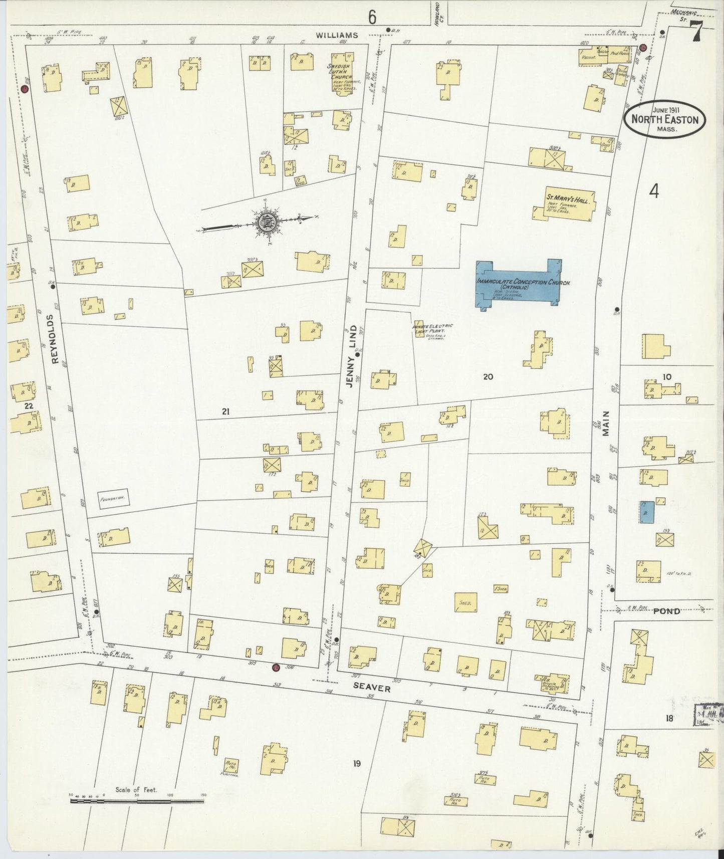 Sanborn Fire Insurance Map from North Easton, Bristol County, Massachusetts (1911), Sheet #0007 - Complete Map Set gallery image, historic Sanborn map, vintage wall art, Massachusetts Massachusetts