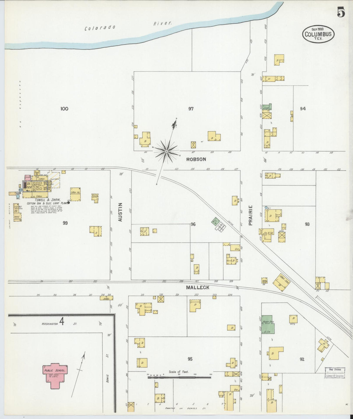 Sanborn Fire Insurance Map from Columbus, Colorado County, Texas (1900), Sheet #0005 - Complete Map Set gallery image, historic Sanborn map, vintage wall art, Texas Texas