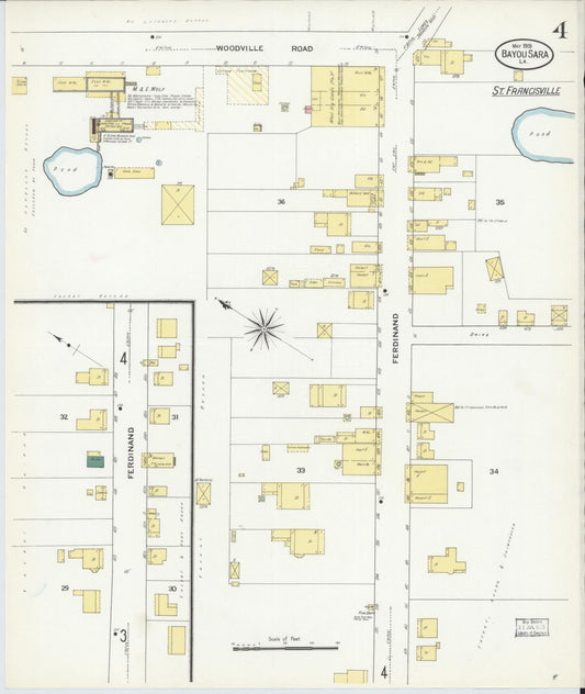 Sanborn Fire Insurance Map from Bayou Sara, West Feliciana Parish, Louisiana (1909), Sheet #0004 - Historic Sanborn Fire Insurance Map Print, vintage old map wall art, antique decor, genealogy gift, Louisiana Louisiana map