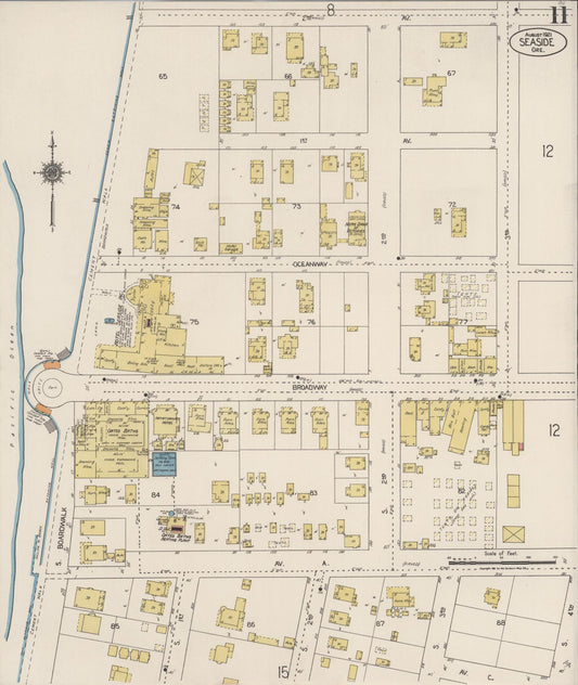 Sanborn Fire Insurance Map from Seaside, Clatsop County, Oregon (1921), Sheet #0011 - Historic Sanborn Fire Insurance Map Print, vintage old map wall art, antique decor, genealogy gift, Oregon Oregon map