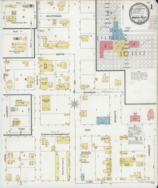 Sanborn Fire Insurance Map from Mineral Wells, Palo Pinto County, Texas (1900), Sheet #0001 - Complete Map Set gallery image, historic Sanborn map, vintage wall art, Texas Texas