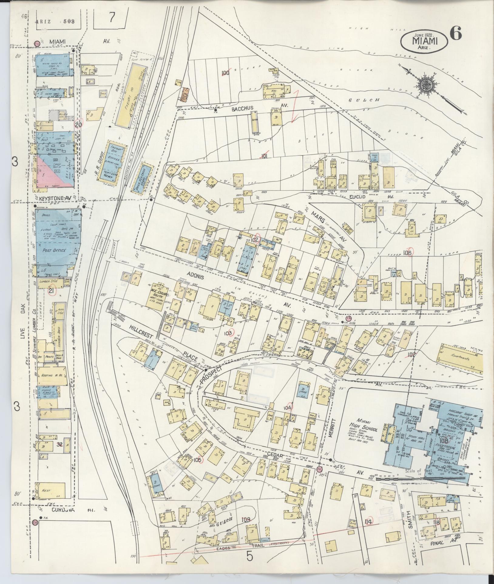 Sanborn Fire Insurance Map from Miami, Gila County, Arizona (1948), Sheet #0006 - Historic Sanborn Fire Insurance Map Print, vintage old map wall art, antique decor, genealogy gift, Arizona Arizona map