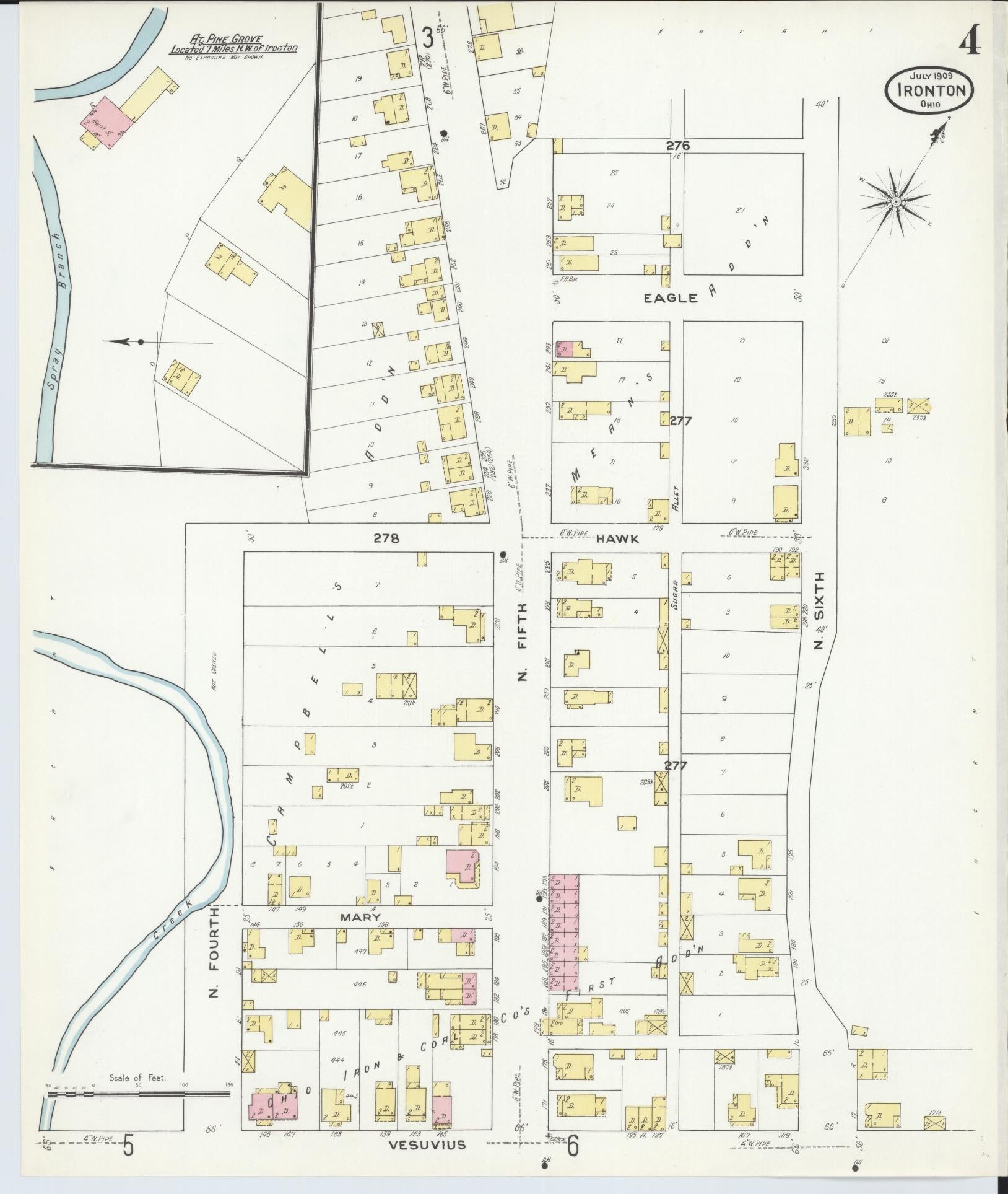Sanborn Fire Insurance Map from Ironton, Lawrence County, Ohio (1909), Sheet #0004 - Historic Sanborn Fire Insurance Map Print, vintage old map wall art, antique decor, genealogy gift, Ohio Ohio map