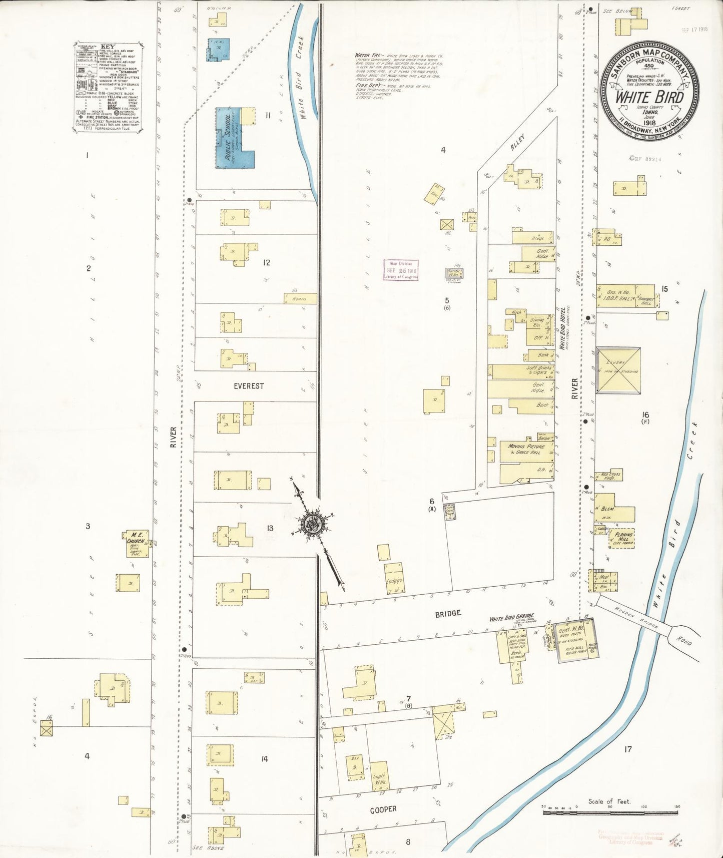 Sanborn Fire Insurance Map from White Bird, Idaho County, Idaho (1918), Sheet #0001 - Historic Sanborn Fire Insurance Map Print, vintage old map wall art, antique decor, genealogy gift, White Bird Idaho map