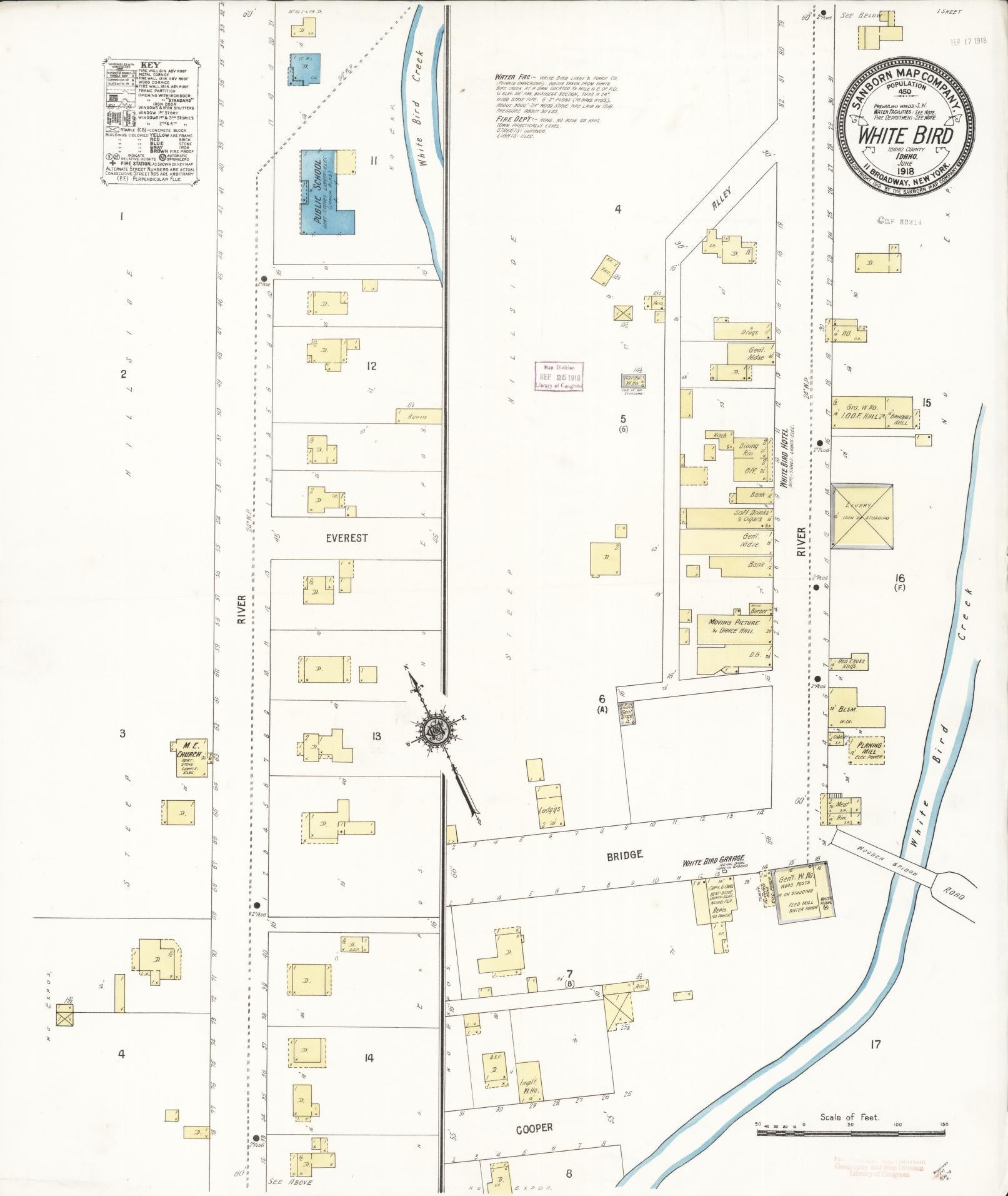 Sanborn Fire Insurance Map from White Bird, Idaho County, Idaho (1918), Sheet #0001 - Historic Sanborn Fire Insurance Map Print, vintage old map wall art, antique decor, genealogy gift, White Bird Idaho map