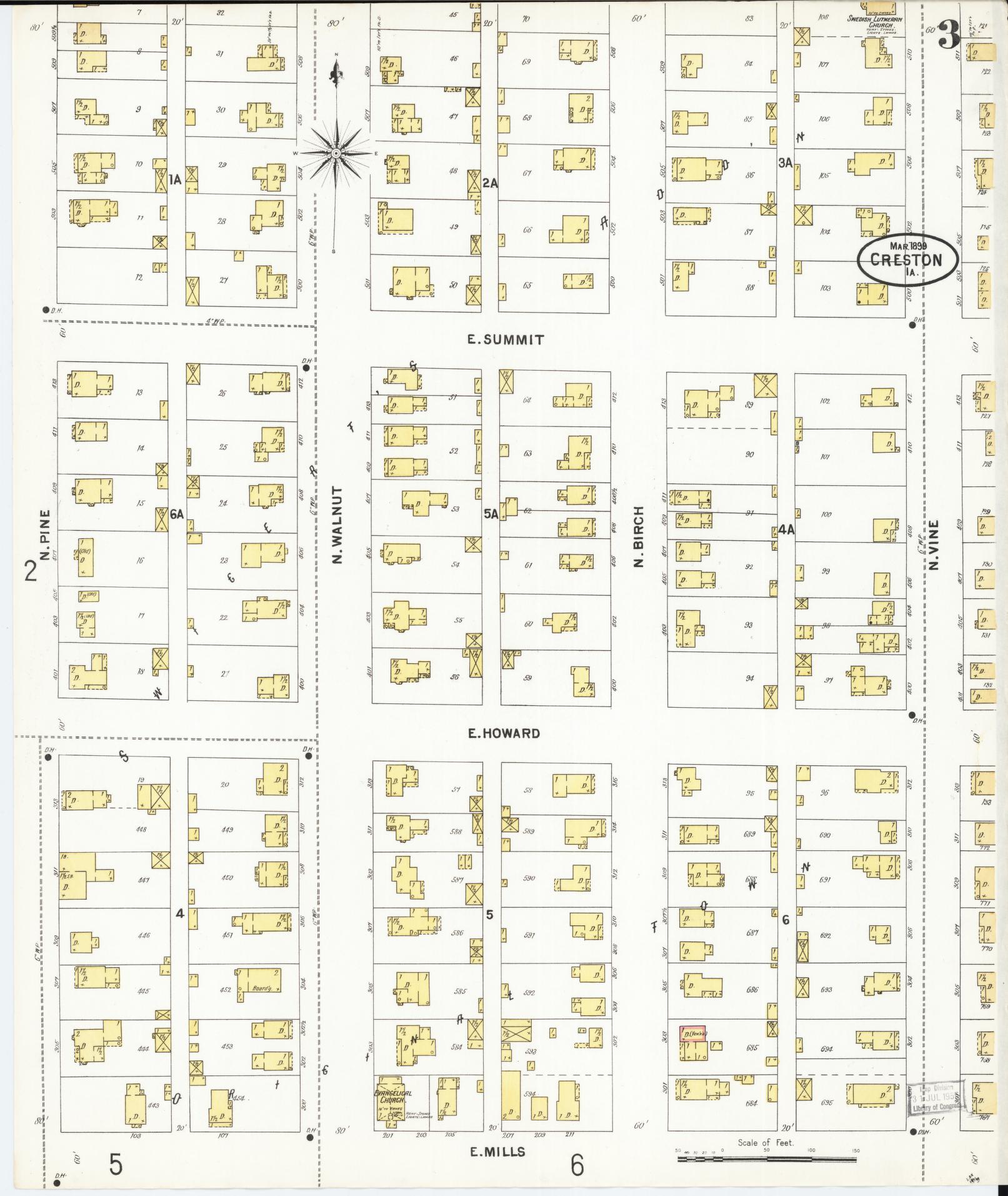 Sanborn Fire Insurance Map from Creston, Union County, Iowa (1899), Sheet #0003 - Historic Sanborn Fire Insurance Map Print, vintage old map wall art