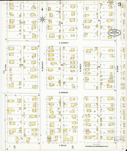 Sanborn Fire Insurance Map from Creston, Union County, Iowa (1899), Sheet #0003 - Historic Sanborn Fire Insurance Map Print, vintage old map wall art