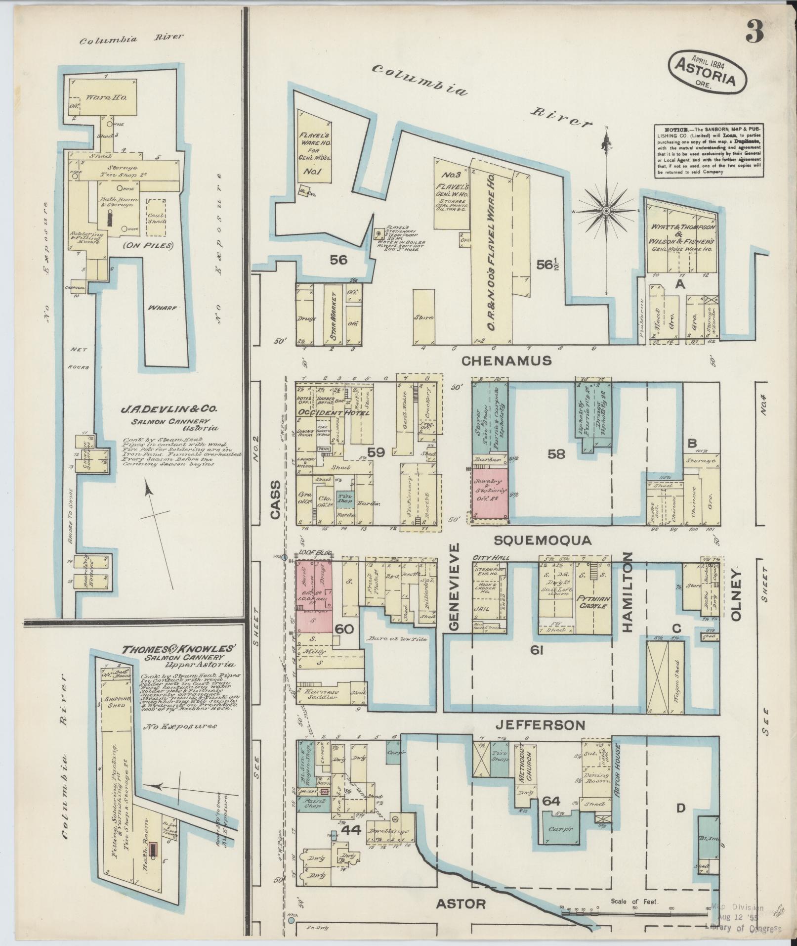 Sanborn Fire Insurance Map from Astoria, Clatsop County, Oregon (1884), Sheet #0003 - Complete Map Set gallery image, historic Sanborn map, vintage wall art, Oregon Oregon