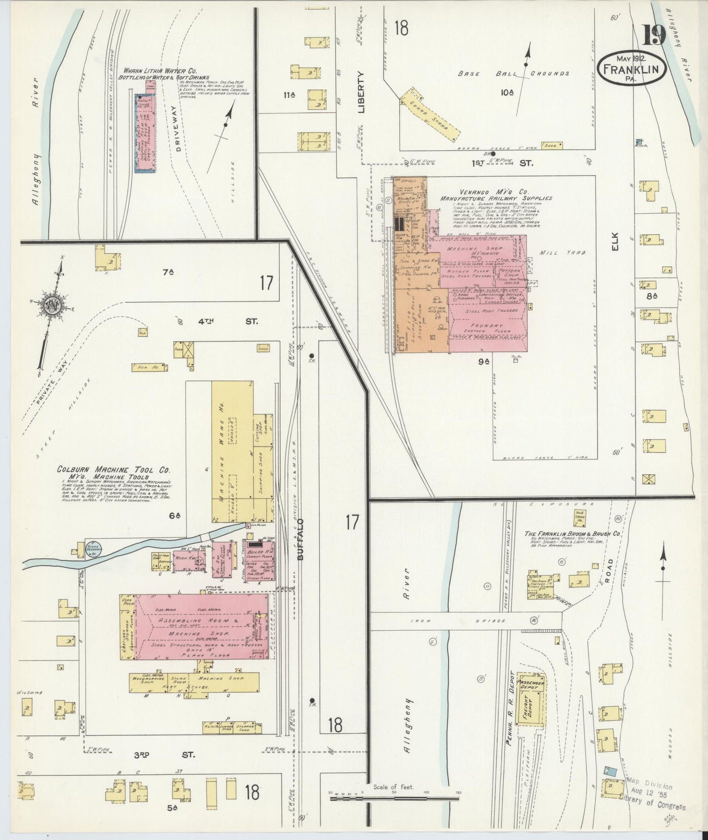 Sanborn Fire Insurance Map from Franklin, Venango County, Pennsylvania (1912), Sheet #0019 - Historic Sanborn Fire Insurance Map Print, vintage old map wall art, antique decor, genealogy gift, Pennsylvania Pennsylvania map
