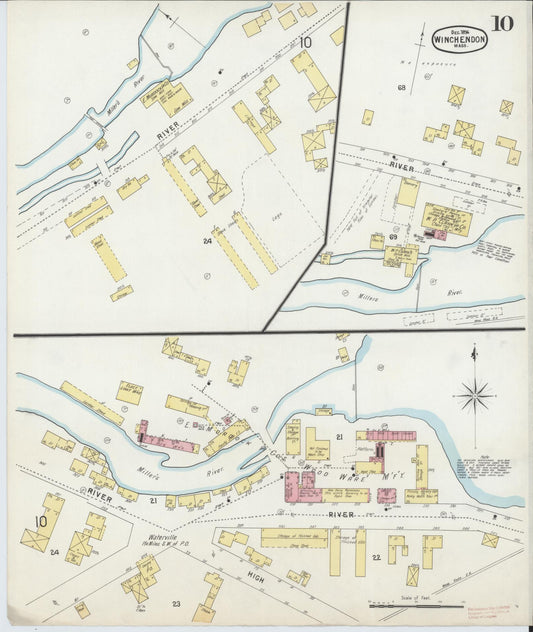 Sanborn Fire Insurance Map from Winchendon, Worcester County, Massachusetts (1896), Sheet #0010 - Historic Sanborn Fire Insurance Map Print, vintage old map wall art, antique decor, genealogy gift, Massachusetts Massachusetts map
