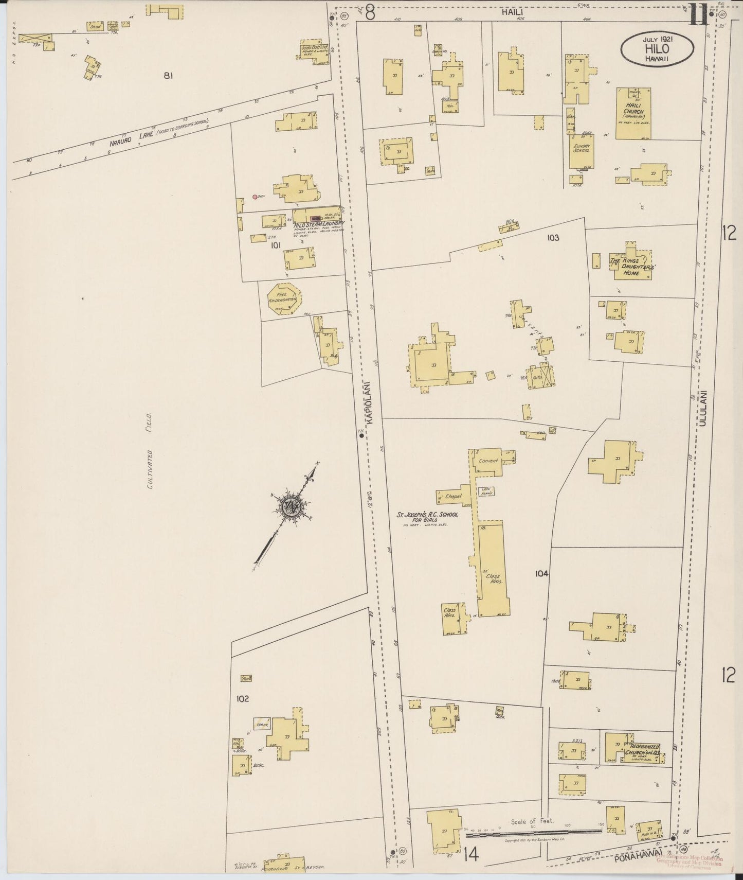 Sanborn Fire Insurance Map from Hilo, Hawaii County, Hawaii (1921), Sheet #0011 - Historic Sanborn Fire Insurance Map Print