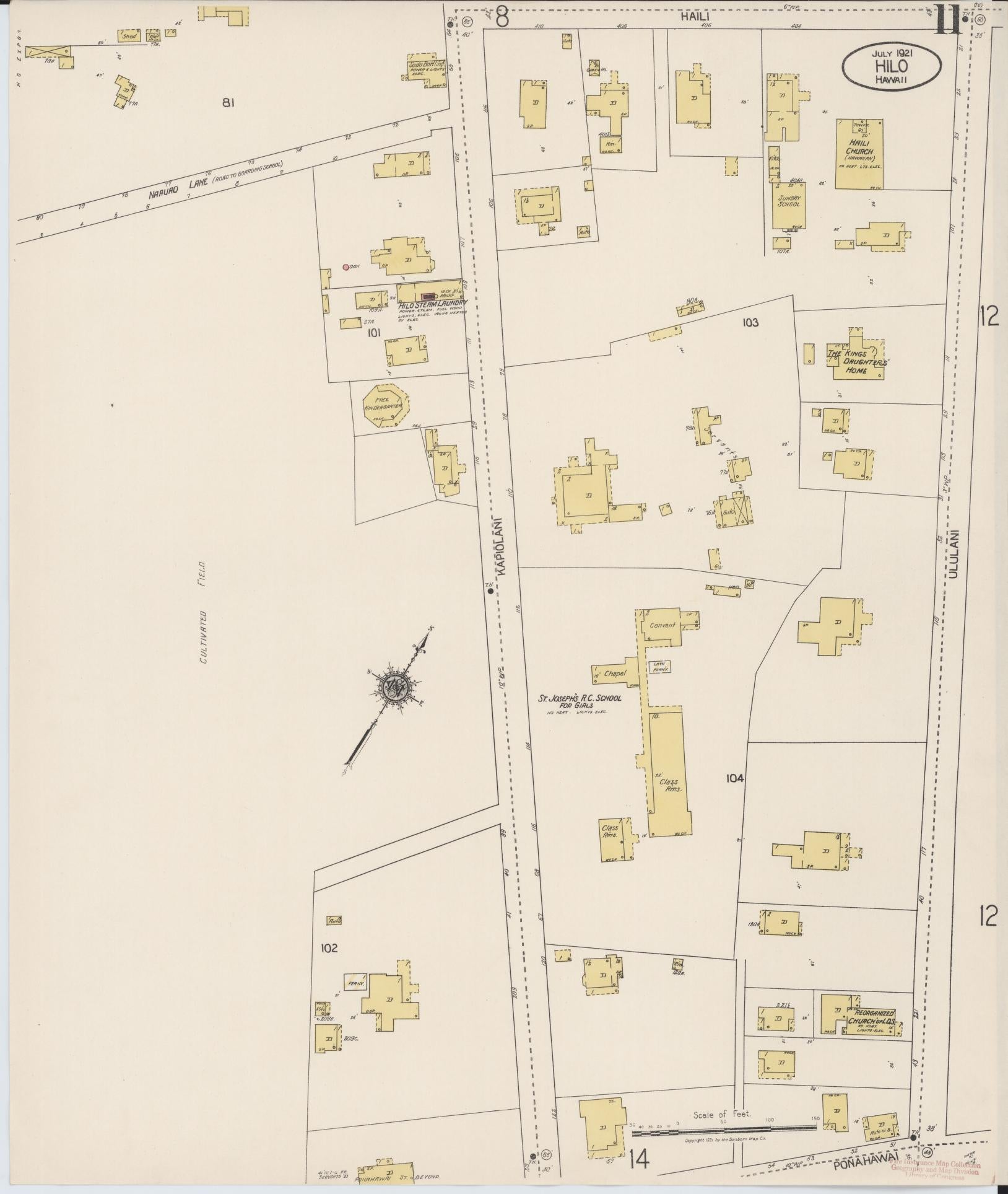 Sanborn Fire Insurance Map from Hilo, Hawaii County, Hawaii (1921), Sheet #0011 - Historic Sanborn Fire Insurance Map Print