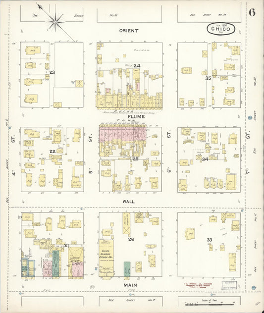 Sanborn Fire Insurance Map from Chico, Butte County, California (1890), Sheet #0006 - Historic Sanborn Fire Insurance Map Print, vintage old map wall art, antique decor, genealogy gift, California California map