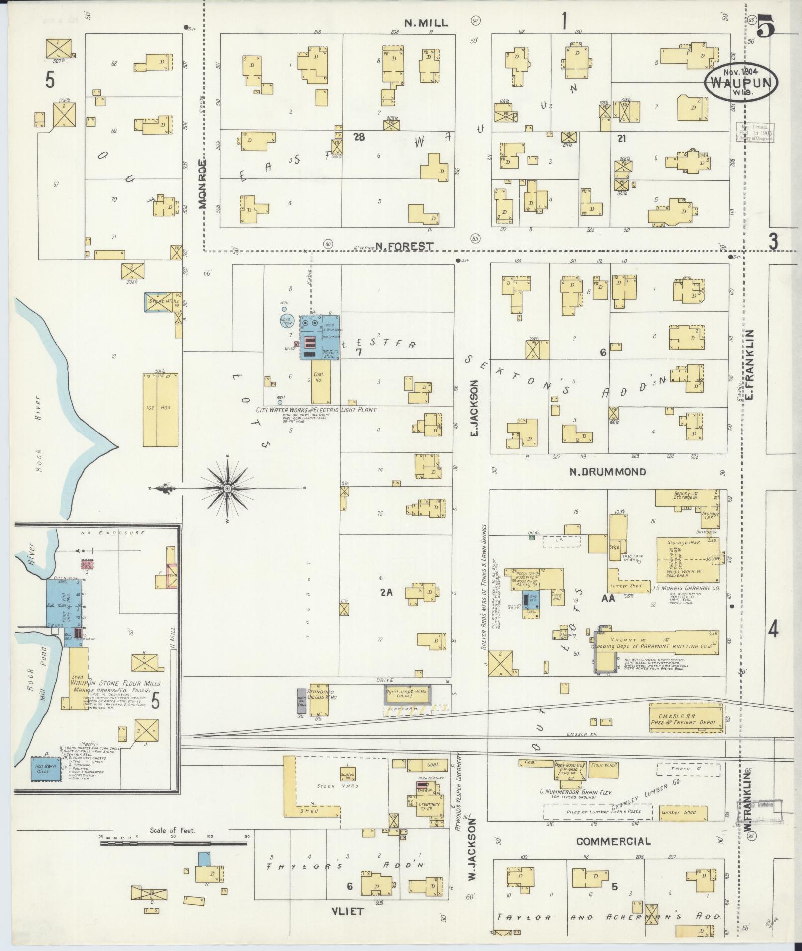 Sanborn Fire Insurance Map from Waupun, Dodge and Fond du Lac Counties, Wisconsin (1904), Sheet #0005 - Historic Sanborn Fire Insurance Map Print, vintage old map wall art, antique decor, genealogy gift, Wisconsin Wisconsin map