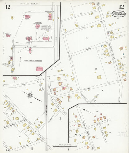 Sanborn Fire Insurance Map from Greeneville, Greene County, Tennessee (1927), Sheet #0012 - Complete Map Set gallery image, historic Sanborn map, vintage wall art, Tennessee Tennessee