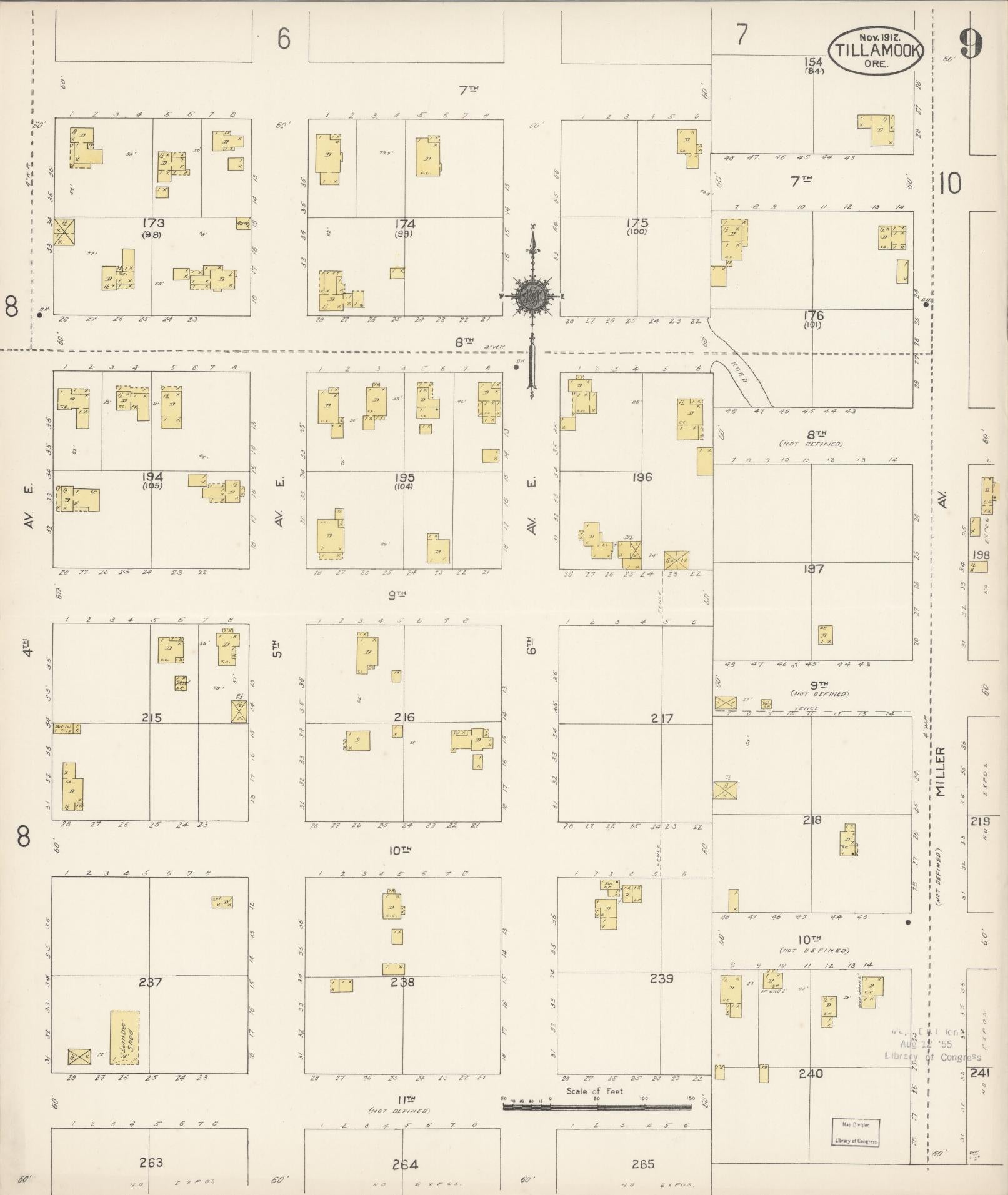 Sanborn Fire Insurance Map from Tillamook, Tillamook County, Oregon (1912), Sheet #0009 - Complete Map Set gallery image, historic Sanborn map, vintage wall art, Oregon Oregon