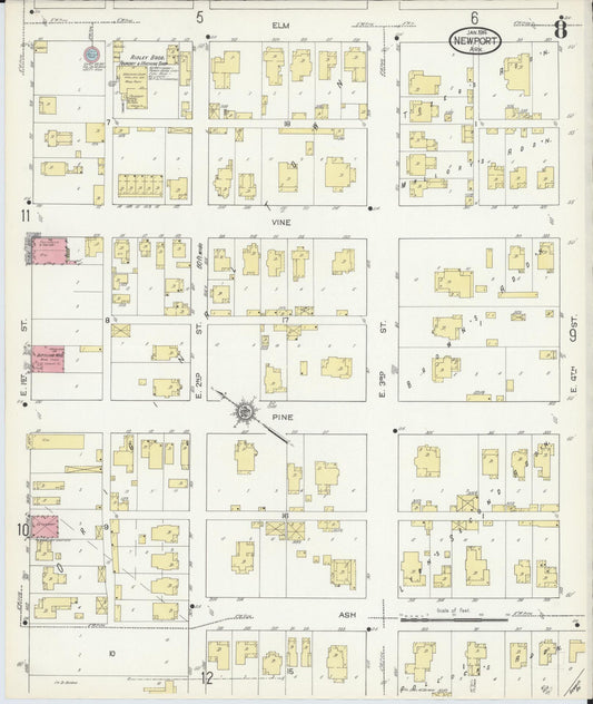 Sanborn Fire Insurance Map from Newport, Jackson County, Arkansas (1914), Sheet #0008 - Historic Sanborn Fire Insurance Map Print, vintage old map wall art, antique decor, genealogy gift, Arkansas Arkansas map