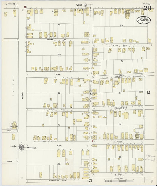 Sanborn Fire Insurance Map from New Bern, Craven County, North Carolina (1913), Sheet #0020 - Historic Sanborn Fire Insurance Map Print, vintage old map wall art, antique decor, genealogy gift, North Carolina North Carolina map