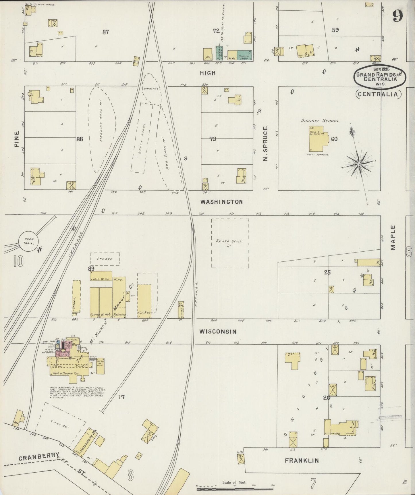 Sanborn Fire Insurance Map from Grand Rapids, Wood County, Wisconsin (1895), Sheet #0009 - Complete Map Set gallery image, historic Sanborn map, vintage wall art, Wisconsin Wisconsin